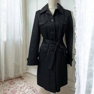 Express Black Quilted Belted Long Trench Coat Size 8